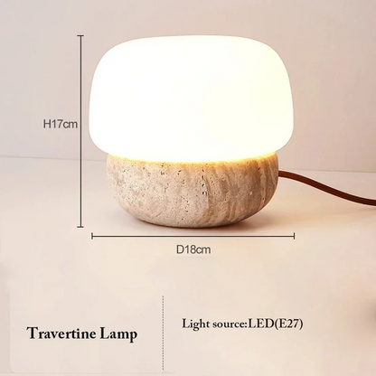 RoyaleGlow Natural Travertine Stone Table Lamp with Glass Shade