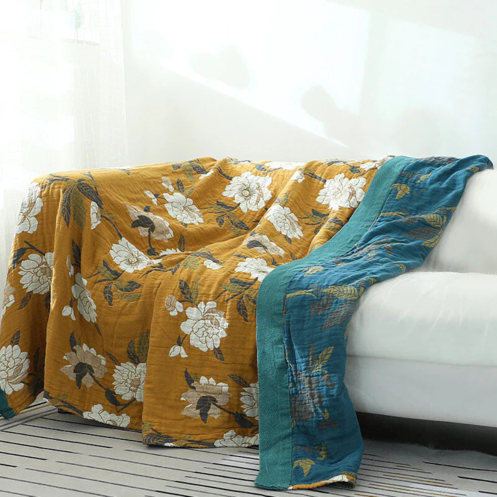 Lumora Reversible Cotton Quilt With Boho Yellow Floral Design, Soft Durable Comfort