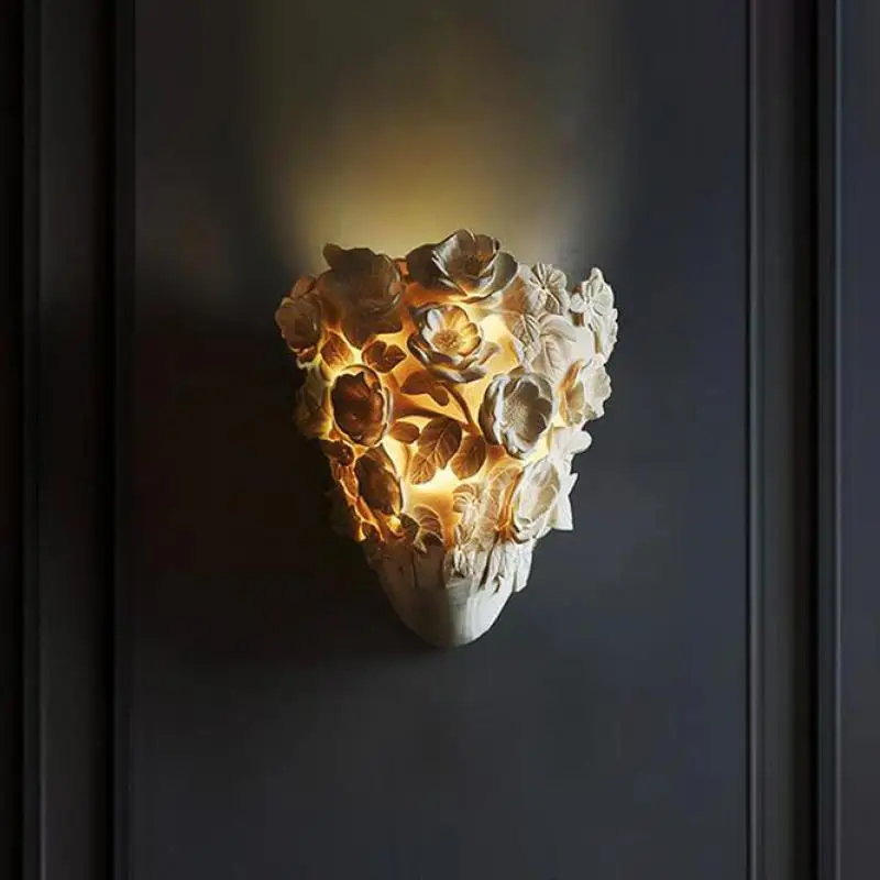 LuxRoyale French Provincial Floral Rose Carved LED Wall Sconce - Resin Wall Lamp for Bedroom Living Room and Hallway