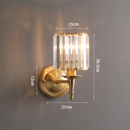 Royelux Mid-Century Modern Crystal Wall Sconce-Brass Mini Lamp