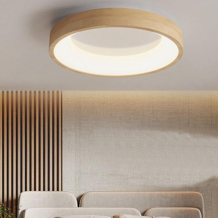 RoyaleGlow Modern Wood LED Flush Mount Ceiling Light-Minimalist Round Fixture