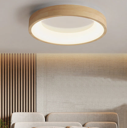 RoyaleGlow Modern Wood LED Flush Mount Ceiling Light-Minimalist Round Fixture