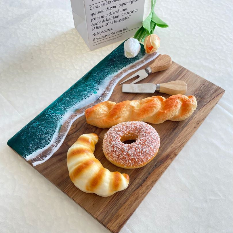 Royelux Luxury Acacia Wood Charcuterie Board with Coastal Resin Art