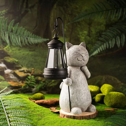 Lumora Outdoor Illuminated Resin Cat Garden Statue- Sunset Activated Warm Glow Decor