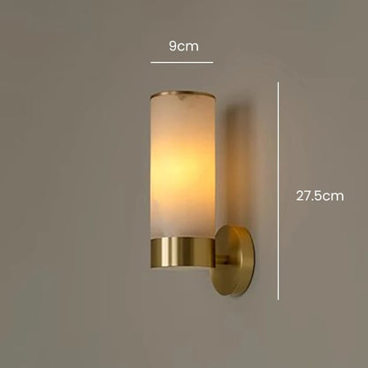 RoyaleGlow Art Deco Alabaster Sconce - Antique Brass Cylindrical Wall Lamp