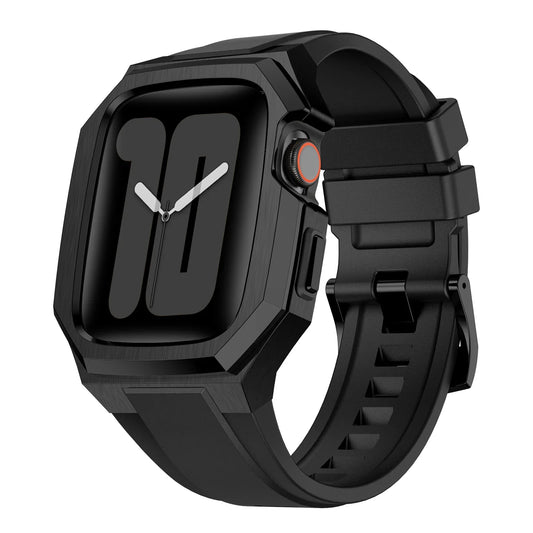 RoyaleGlow AP9009 Fluororubber Band Stainless Steel Case For Apple Watch