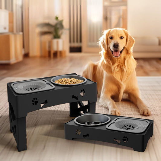 Royaleva Adjustable Raised Pet Dog Slow Feeder Bowl