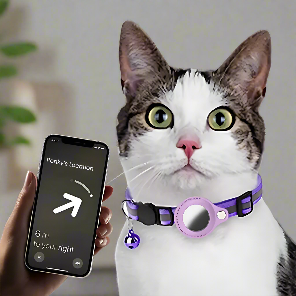 Reflective Cat & Dog Collar with Airtag Holder – Waterproof, Adjustable, & High-Visibility Pet Tracking Collar