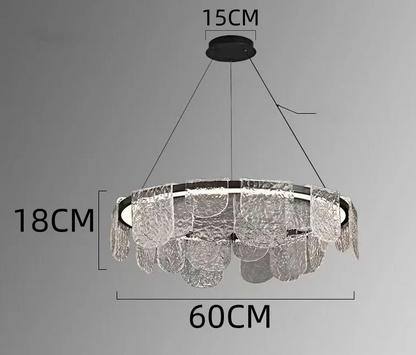 RoyaleGlow Modern Scalloped Glass LED Chandelier - Remote Dimmable Hanging Light Fixture
