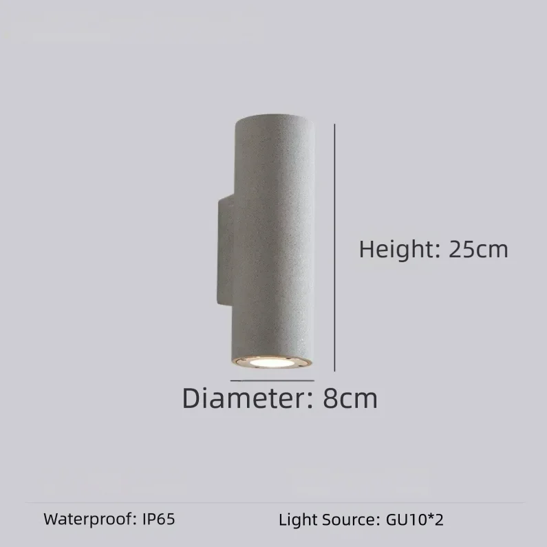 RoyaleGlow Modern Outdoor Concrete Wall Sconce - Up Down Dimmable Cylinder Light