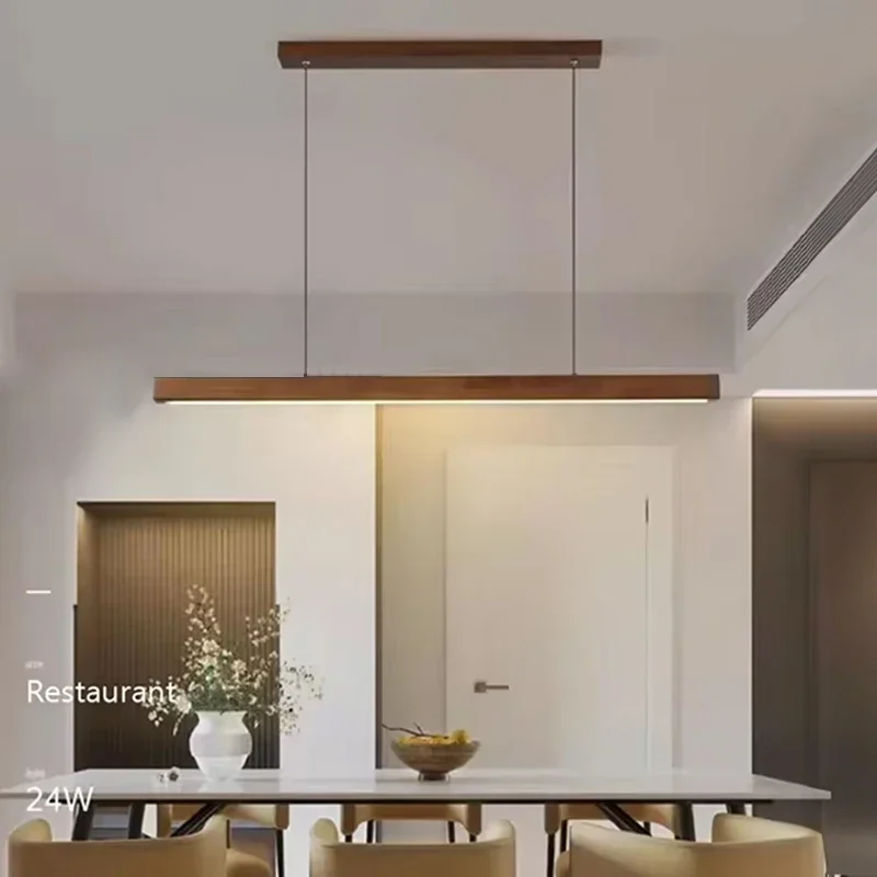 RoyaleGlow Modern Linear Wooden LED Pendant Light For Dining Room & Kitchen Island