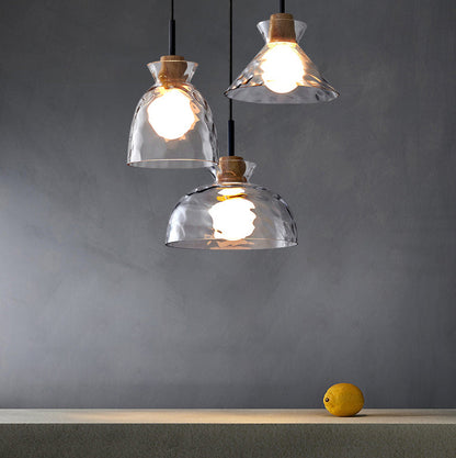 RoyaleGlow Modern Textured Glass Pendant Light with Wood Detail