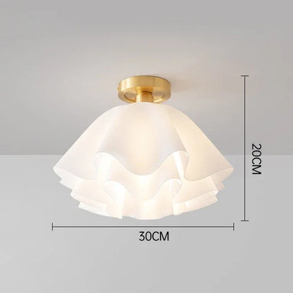 RoyaleGlow Pleated White Ruffled Ceiling Light with Brass Base