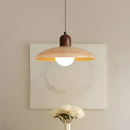 LuxRoyale Japanese Walnut Pendant Light, Wabi-Sabi Handcrafted Minimalist Fixture