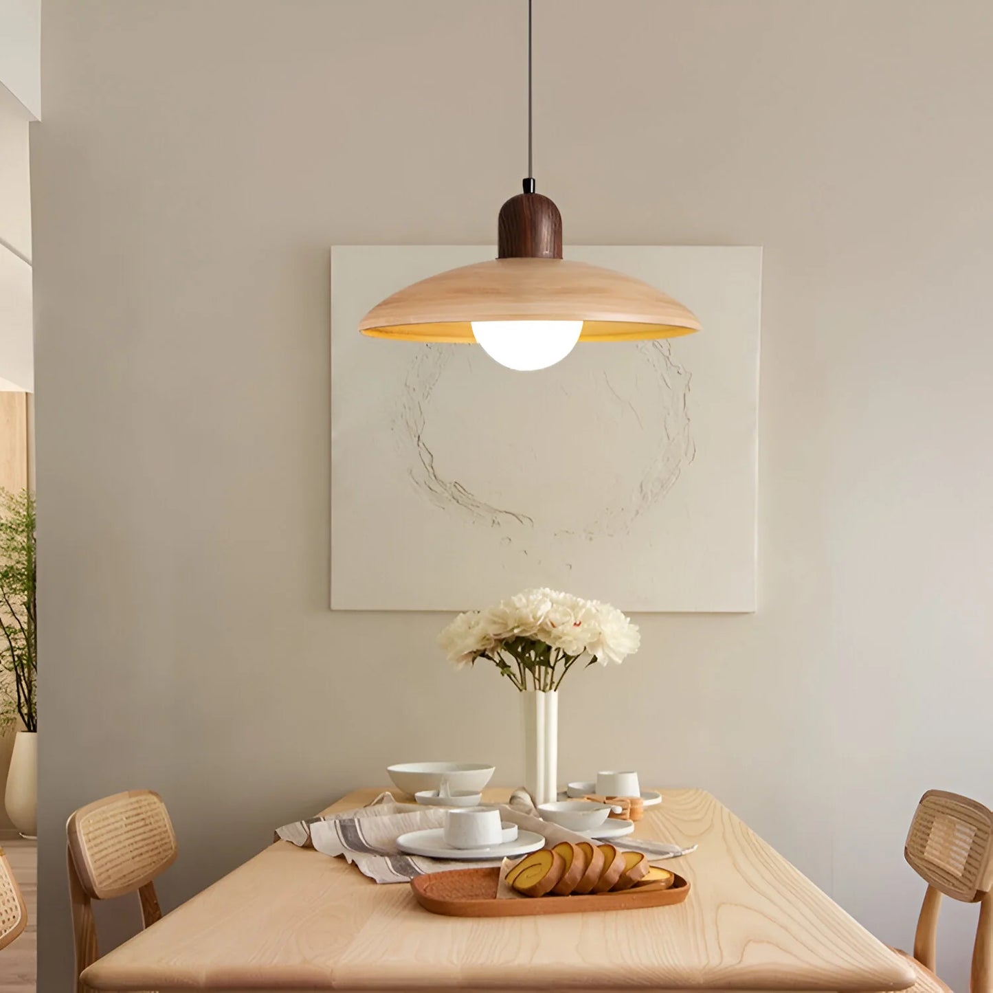 LuxRoyale Japanese Walnut Pendant Light, Wabi-Sabi Handcrafted Minimalist Fixture