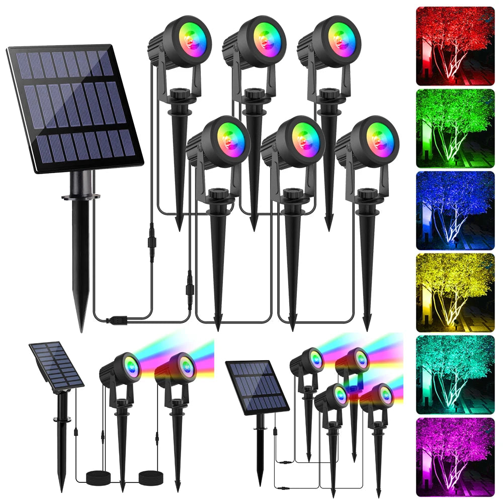 1/2/4/6 Lights RGB Solar Spotlight IP65 Waterproof Solar Light Outdoor Garden Light For Christmas Halloween Party Decor 0