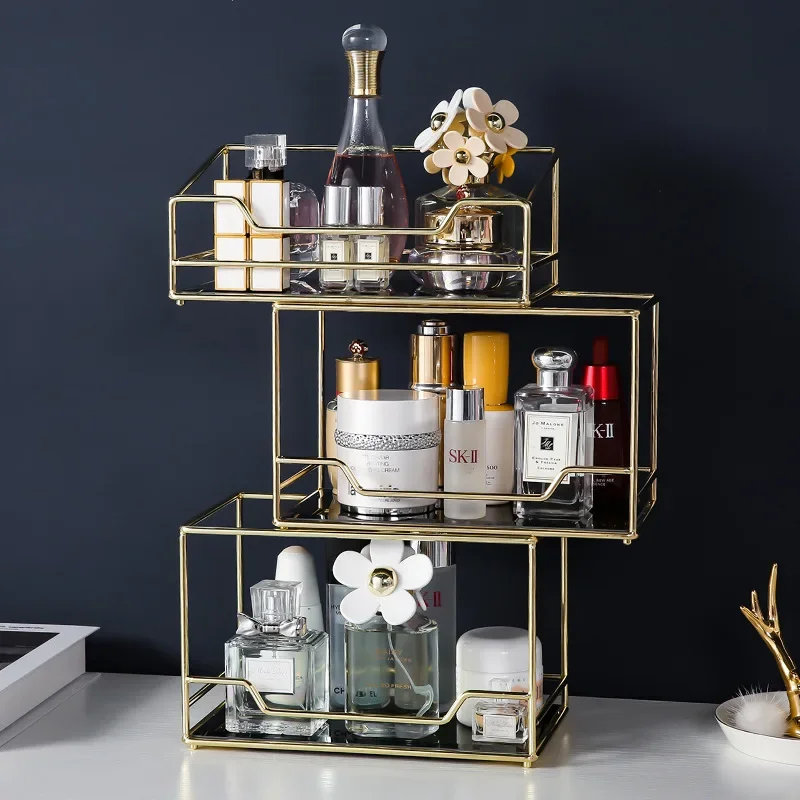 LuxRoyale 2-Tier 360 Rotating Gold Vanity Organizer for Perfume & Cosmetics