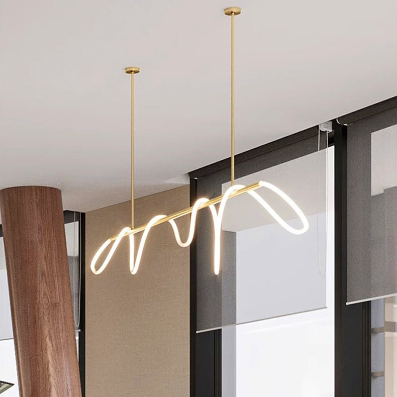 RoyaleGlow Modern LED Linear Chandelier - Flexible Wave Design for Dining & Kitchen