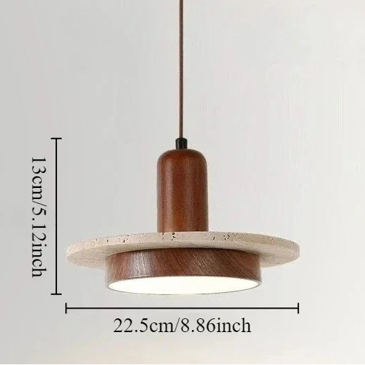 RoyaleGlow Wabi Sabi Travertine Stone & Wood Pendant Light - Modern Minimalist Lighting