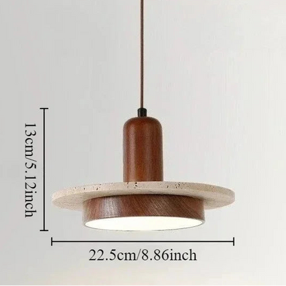 RoyaleGlow Wabi Sabi Travertine Stone & Wood Pendant Light - Modern Minimalist Lighting