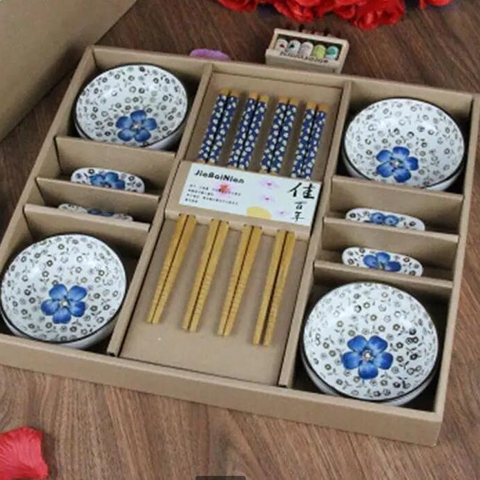 Royelux 12-Piece Japanese Cherry Blossom Ceramic Dinnerware Set with Chopsticks