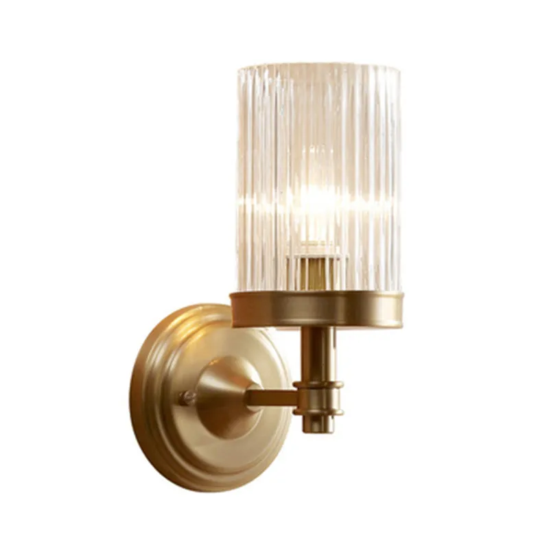 RoyaleGlow Ribbed Glass Wall Sconce - Vintage Brass Cylinder Wall Lamp Fixture