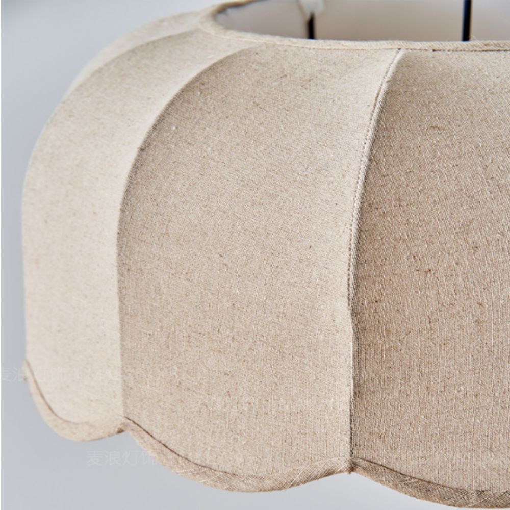 RoyaleGlow Scalloped Fabric Pendant Light-Beige Wavy Lampshade Elegant Hanging Lamp