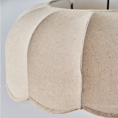 RoyaleGlow Scalloped Fabric Pendant Light-Beige Wavy Lampshade Elegant Hanging Lamp