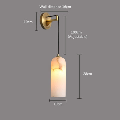 RoyaleGlow Modern Alabaster Wall Sconce - Brass LED Wall Light for Bedroom & Hallway
