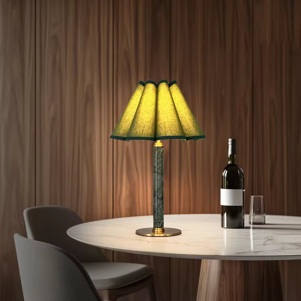 RoyaleGlow Cordless Alabaster Table Lamp - Dimmable LED & Cone Fabric Shade