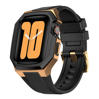 RoyaleGlow AP9009 Fluororubber Band Stainless Steel Case For Apple Watch