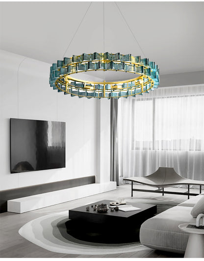 LuxRoyale Contemporary Glass Cube Chandelier-LED Gold Light Fixture