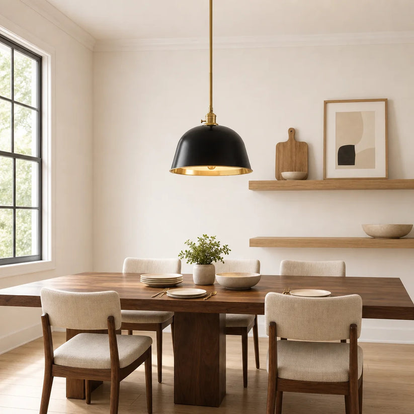RoyaleGlow Modern Industrial Bell Pendant Light - Gold & Cream Metal Shade