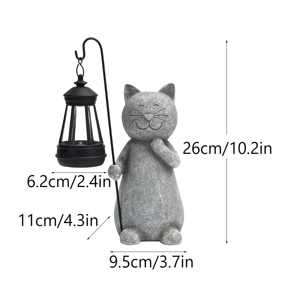 Lumora Outdoor Illuminated Resin Cat Garden Statue- Sunset Activated Warm Glow Decor