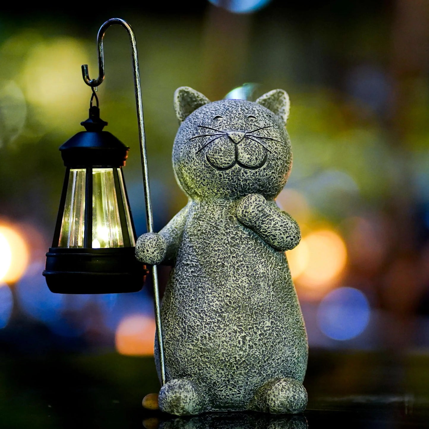 Lumora Outdoor Illuminated Resin Cat Garden Statue- Sunset Activated Warm Glow Decor
