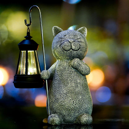 Lumora Outdoor Illuminated Resin Cat Garden Statue- Sunset Activated Warm Glow Decor