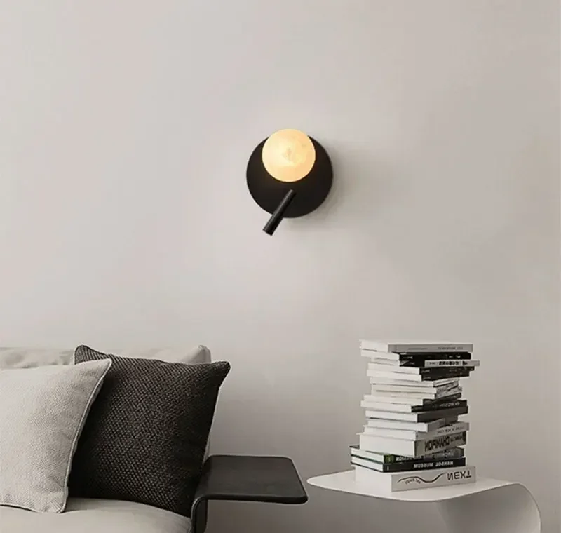LuxRoyale Modern Alabaster Wall Sconce with Adjustable LED Reading Light