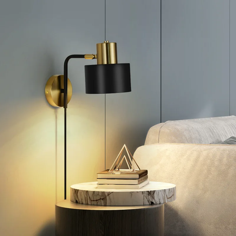 RoyaleGlow Modern Brass Adjustable Wall Sconce with Black Metal Shade