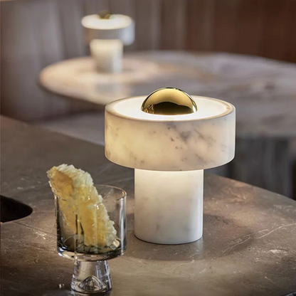 LuxRoyale Alabaster & Brass Minimalist Table Lamp Modern Bedside Accent Light