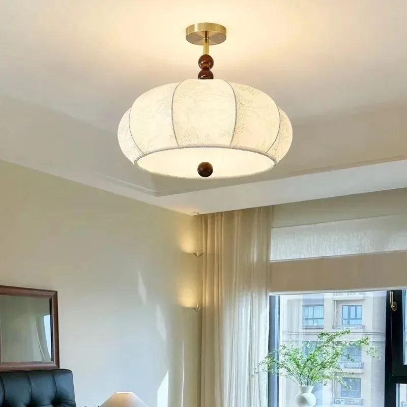 RoyaleGlow Pleated Fabric Semi-Flush Mount Ceiling Light with Botanical Print