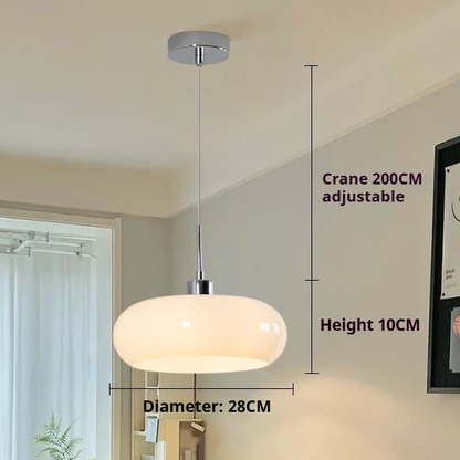 Royelux Modern Bauhaus Glass Pendant Light - Hand-Blown Opal Shade Warm Glow