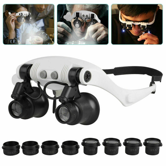 Royaleva Headband Head Magnifier 8 Lens LED Light Jeweler Glasses
