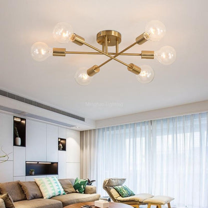 Royelux 6-Light Sputnik Semi Flush Mount Ceiling Light Dimmable Black & Gold