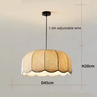 RoyaleGlow Scalloped Fabric Pendant Light-Beige Wavy Lampshade Elegant Hanging Lamp