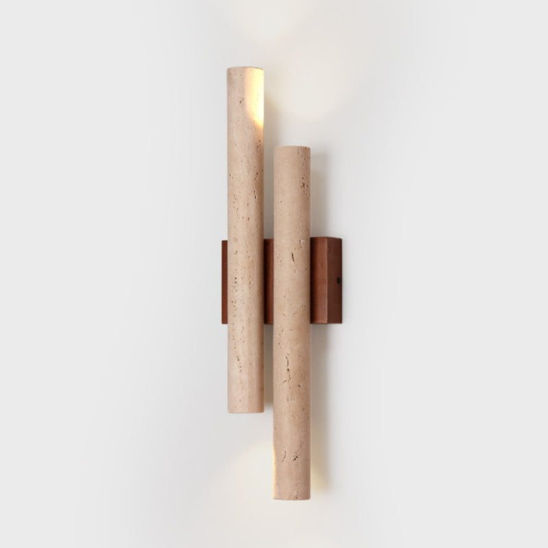 RoyaleGlow Travertine Wall Sconce-Wooden Base LED Light Fixture