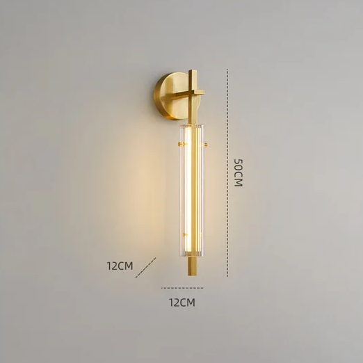 LuxRoyale Brass Wall Lamp With Clear Glass Tube, Dimmable Sconce For Living Room, Premium Luxury Glow