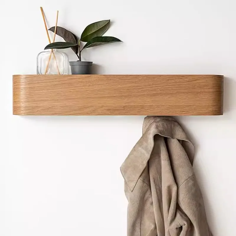 LuxRoyale Floating Oak Wall Shelf & Coat Rack with Concealed Hooks