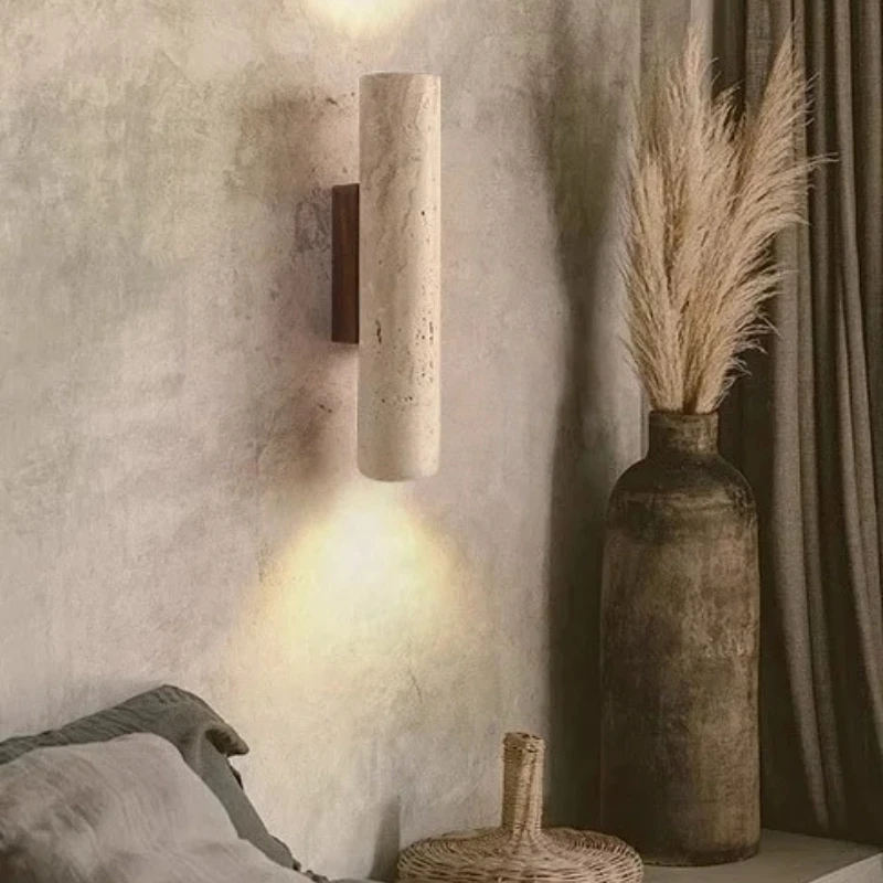 Lumora Travertine Up Down Wall Sconce, Modern Stone Wall Light Luxury with Two Way Glow