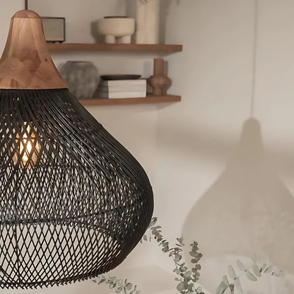 LuxRoyale Boho Rattan Pendant Light, Natural Woven Ceiling Lamp for Dining Room