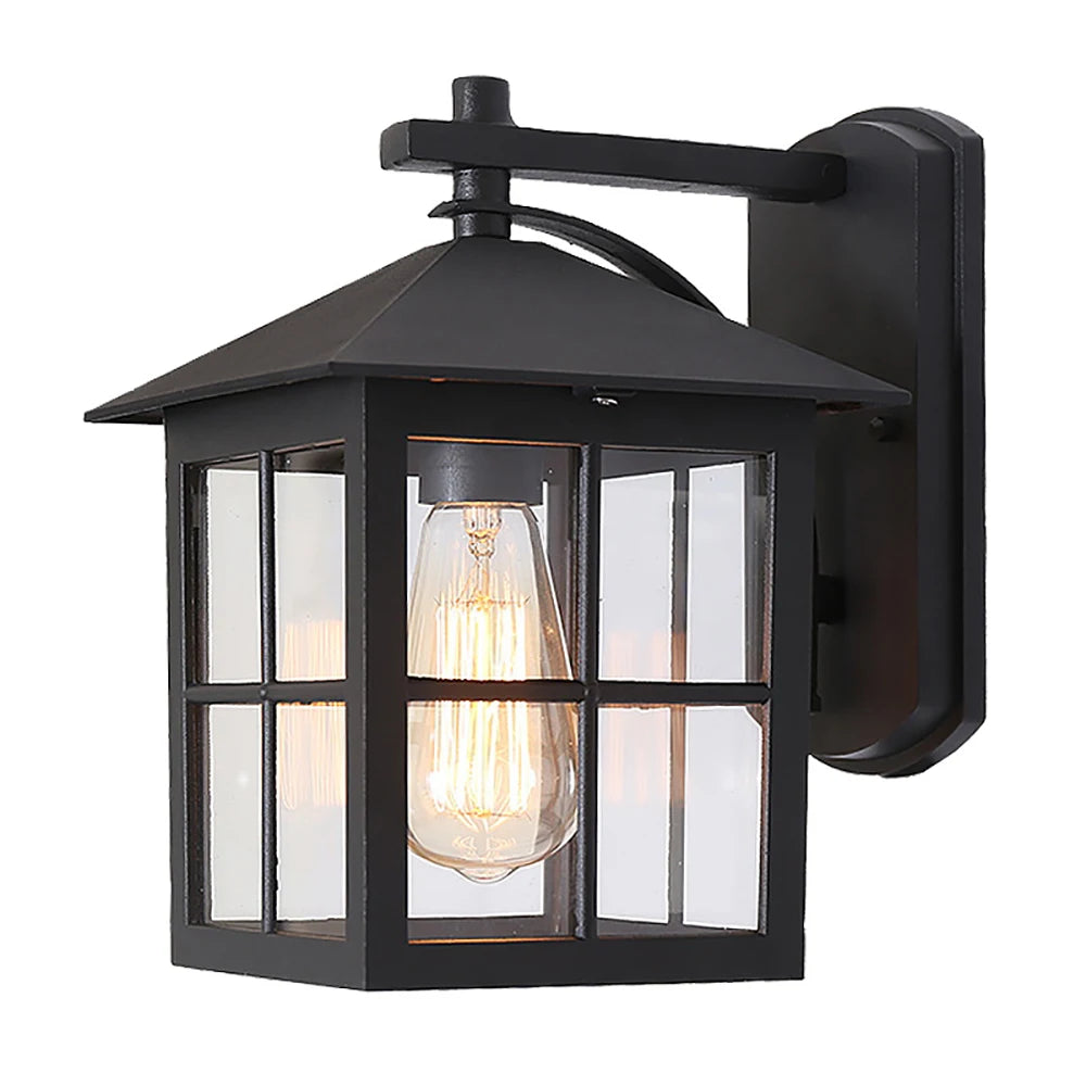 Royelux Vintage Outdoor Wall Lantern Sconce, Black Metal Farmhouse Exterior Light